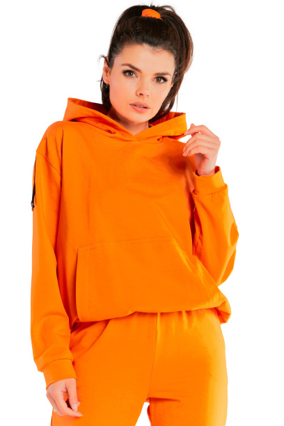 Bluza damska dresowa kangurka z kapturem bawełniana pomarańczowa